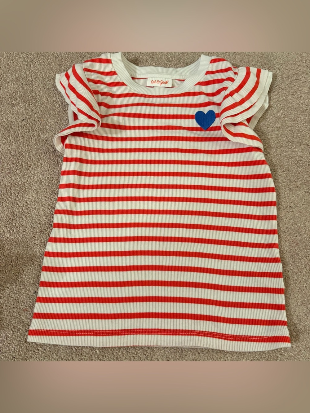 Cat & Jack White and Red Striped Top with Blue Heart small 6/7